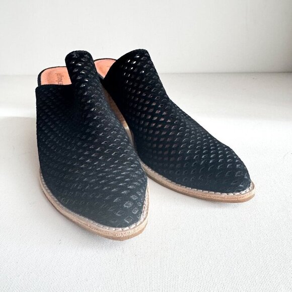 Jeffrey Campbell Black Suede Perforated Pointy Toe Slides 9 - Picture 2 of 9